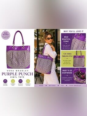 Vera Bradley Purple Punch Tote Retired Dead Stock Frill Bag Rare So Over It PVC